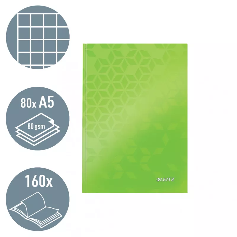 Leitz WOW Notizbuch A5 ruudullinen kovakantinen, kuvio, vihreä, A5, 80 arkkia, 80 g/m², ruudullinen