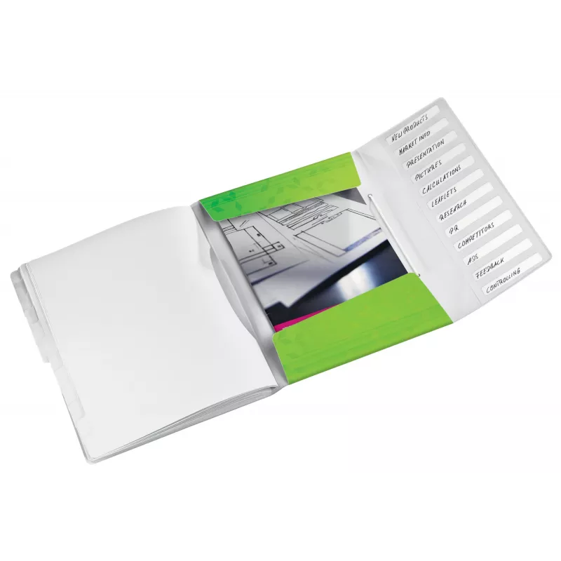 Leitz WOW PP Trennblätter-Buch, 12 lokeroa, A4, polypropeeni (PP), vihreä, 200 arkkia, 80 g/m², 265 mm