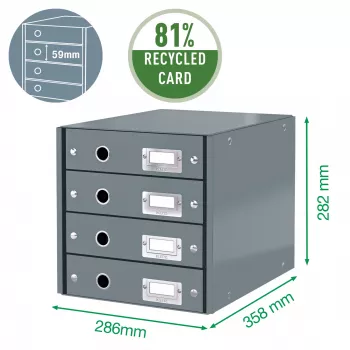 Leitz Click & Store WOW laatikosto (4 laatikkoa), vihreä, kartonki, 286 mm, 356 mm, 282 mm
