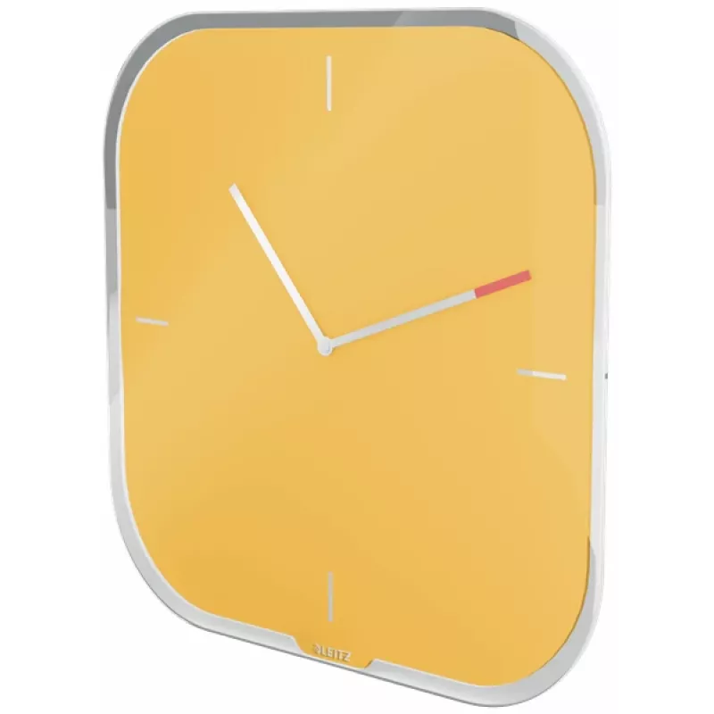 Leitz Cosy Silent lasiseinä kello, neliö, keltainen, 300 mm, 300 mm, 40 mm, 1,6 kg