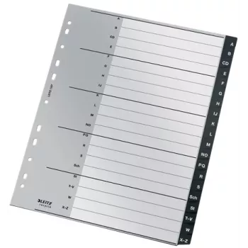 Leitz 12070000 -aakkosellinen välilehti, polypropeeni (PP), musta, valkoinen