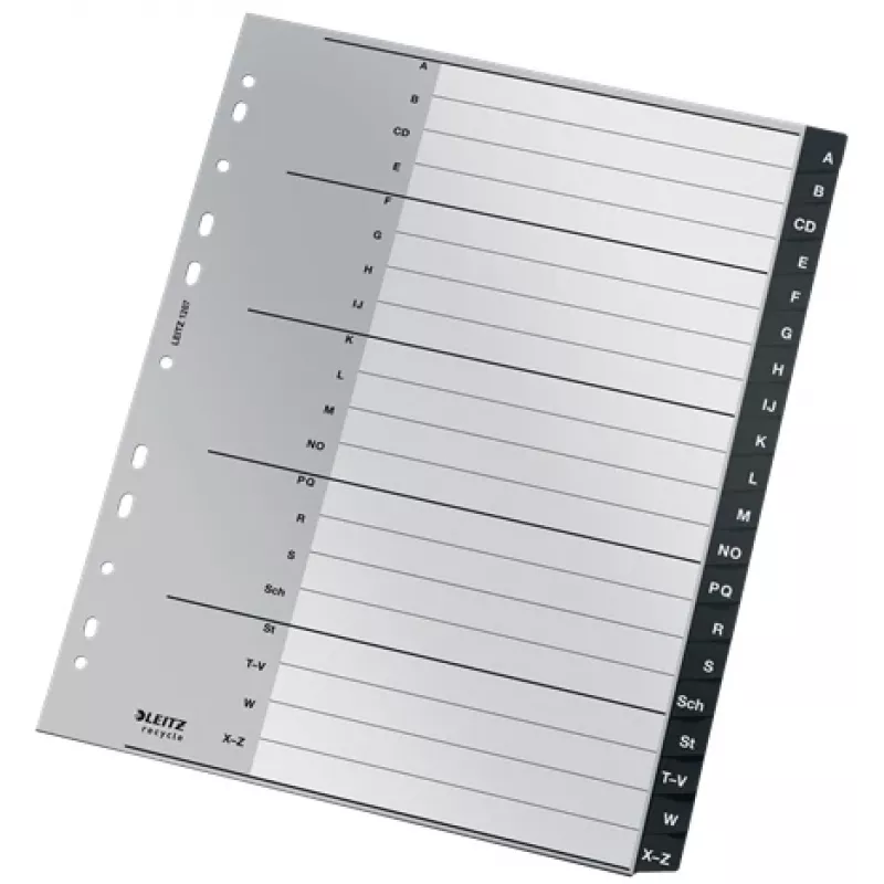 Leitz 12070000 -aakkosellinen välilehti, polypropeeni (PP), musta, valkoinen