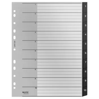 Leitz Recycle -hakemisto, PP, erittäin leveä, numeerinen rekisteri, polypropeeni (PP), musta, valkoinen, pysty, A4 Maxi, 160 g/m²