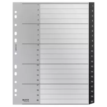 Leitz Recycle -hakemisto, PP, erittäin leveä, numeerinen välilehti, polypropeeni (PP), musta, valkoinen, A4 Maxi, 160 g/m², 238 mm
