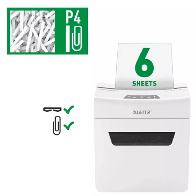 Leitz IQ Protect Premium -silppuri 6X P4, 4 x 40 mm, 10 l, 100 arkkia, 55 dB, kosketus, 6 arkkia