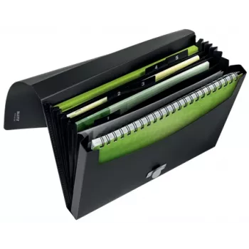 Leitz Recycle -laajennettava harmonikkakansio, allekirjoituskansio, A4, polypropeeni (PP), musta, kiiltävä, 250 arkkia