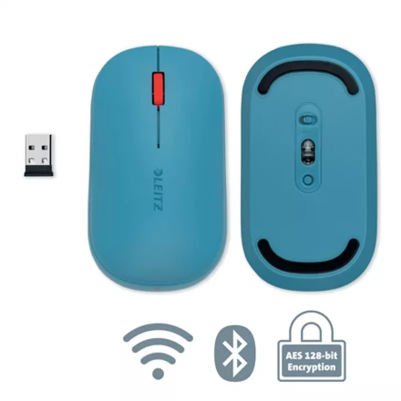 Leitz Cosy langaton hiiri, molempikätinen, RF Wireless + Bluetooth, 4000 DPI, sininen