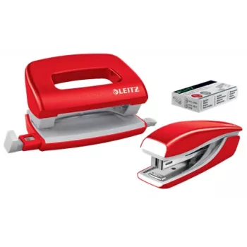 Leitz nitoja ja rei'itin -sarja Mini WOW, 10 arkkia, punainen, P2, metalli, 80 g/m², 3,5 cm