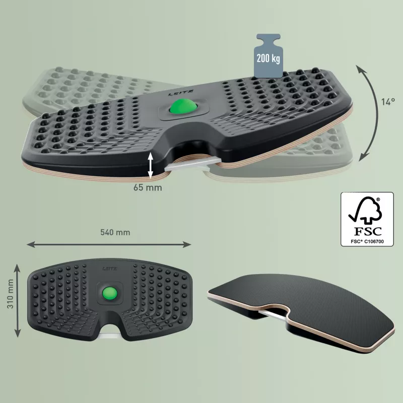 Leitz Ergo Active -tasapainolauta, tasapainolauta, tummanharmaa, 200 kg, -14 - 14°, 540 mm, 310 mm