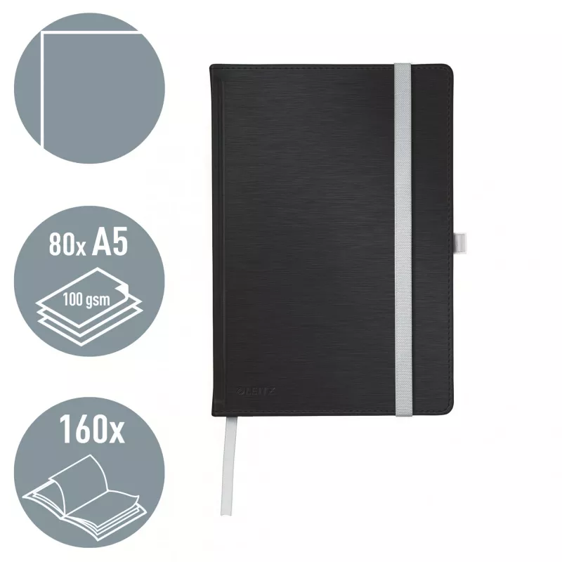 Leitz Style muistikirja A5 blanko kovakantinen, yksivärinen, musta, A5, 80 arkkia, 100 g/m², kovakantinen