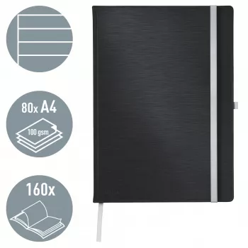 Leitz Style muistikirja A4 viivoitettu kovakantinen, yksivärinen, musta, A4, 80 arkkia, 100 g/m², viivoitettu paperi
