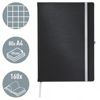 Leitz Style muistikirja A4 ruudullinen kovakantinen, yksivärinen, musta, A4, 80 arkkia, 100 g/m², ruudullinen paperi