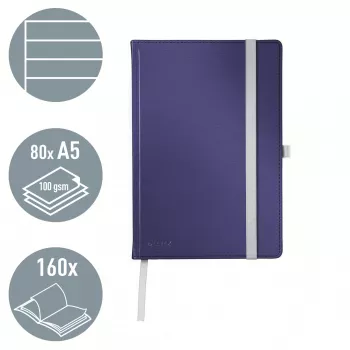 Leitz Style muistikirja A5 viivoitettu kovakantinen, yksivärinen, sininen, A5, 80 arkkia, 100 g/m², viivoitettu paperi