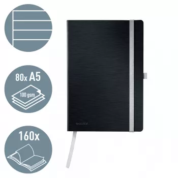 Leitz Style muistikirja A5 viivoitettu pehmeäkantinen, yksivärinen, musta, A5, 80 arkkia, 100 g/m², viivoitettu paperi