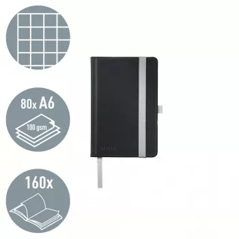 Leitz Style muistikirja A6 ruudullinen kovakantinen, yksivärinen, musta, A6, 80 arkkia, 100 g/m², ruudullinen paperi