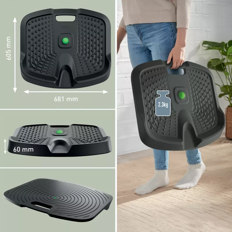 Leitz Ergo Active ergonominen väsymystä vähentävä matto, suorakaide, musta, polyuretaani, Bubble, Kiina, 605 x 681 mm
