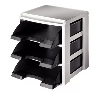 Leitz kirjealusta Rack Plus 3 lokeroa, muovi, musta, A4, A4, 3 laatikkoa, kirje