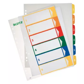Leitz PC-tulostettava indeksi, PP, erittäin leveä, numeerinen välilehti-rekisteri, polypropeeni (PP), sininen, vihreä, oranssi, punainen, keltainen, 245 mm, 2 mm, 305 mm