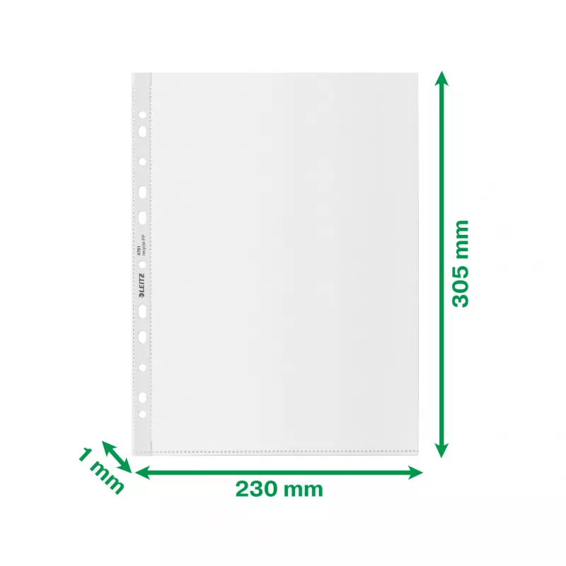 Leitz Recycle A4 -tasku, 210 x 297 mm (A4), läpinäkyvä, polypropeeni (PP), pysty, 0,1 mm, 230 mm