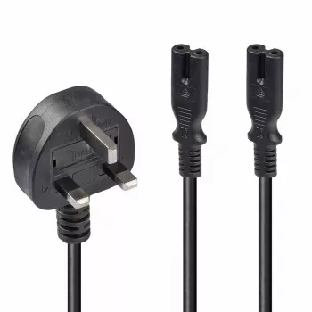 Lindy 2,5 m UK-pistoke tyyppi G - 2x IEC C7 jakojatkojohto, musta