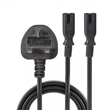 Lindy 2,5 m UK-pistoke tyyppi G - 2x IEC C7 jakojatkojohto, musta
