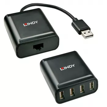Lindy 60 m 4 portin USB 2.0 Cat.6 -jatko, USB 2.0, RJ-45, USB 2.0, musta, metalli, 52 mm, 60 mm