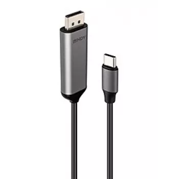 Lindy 43503 videokaapeliadapteri 1 m USB Type-C DisplayPort harmaa