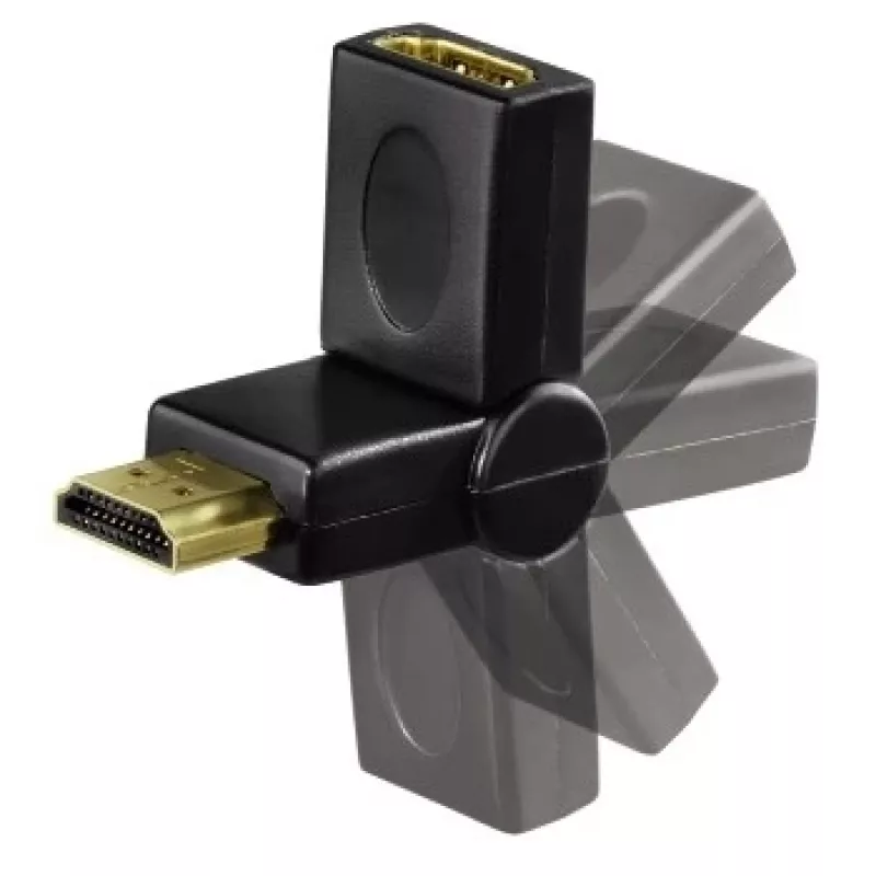 Hama kompakti adapteri HDMI-uros - HDMI-naaras, kääntyvä, musta
