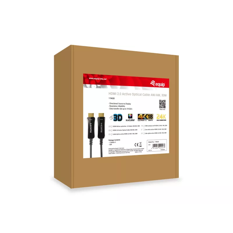 HDMI-kaapeli Equip HDMI 2.0 aktiivinen optinen kaapeli M/M 30 m