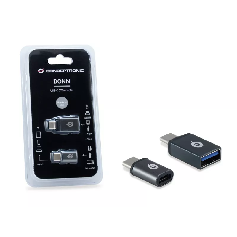 Conceptronic DONN04G USB-C – USB A/MicroB OTG -adapteri 2 kpl:n pakkaus, 10 Gbit/s (C-A), 480 Mbit/s (C-MicroUSB)