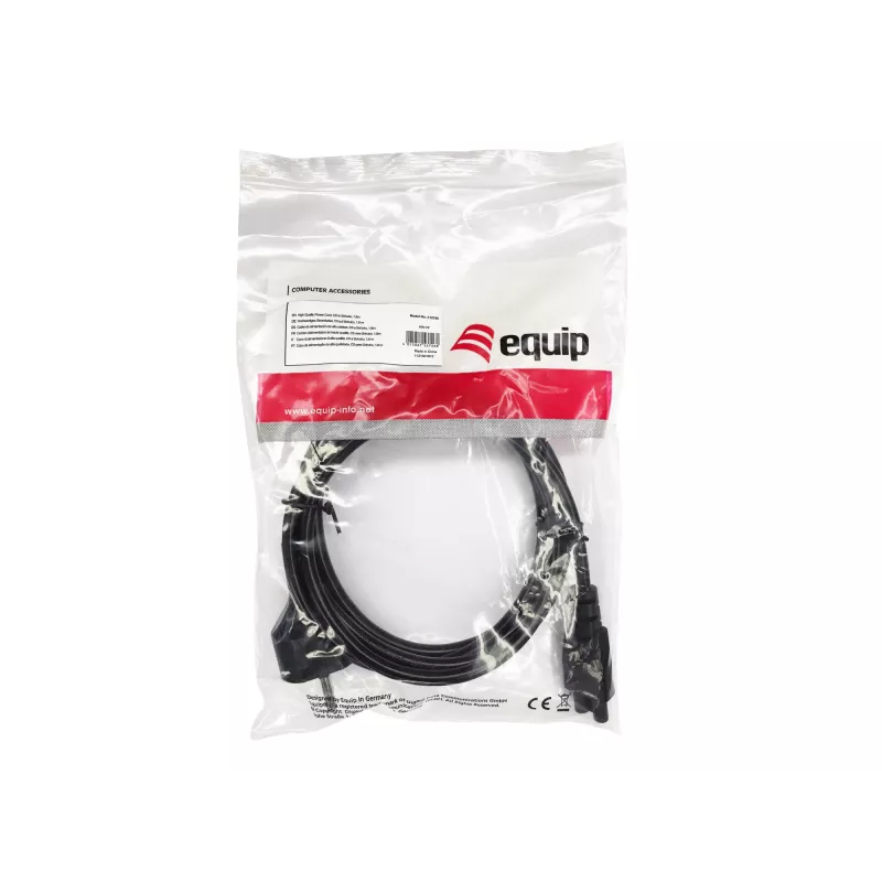 Equip korkealaatuinen virtakaapeli, C5 – Schuko, 1,8 m, 1,8 m, CEE 7/7, IEC C5, H05VV-F3G, 250 V, 2,5 A