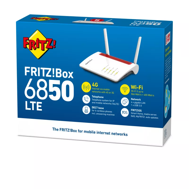 Box FRITZ 6850 LTE WLAN-reititin Gigabit Ethernet Dual-Band (2,4 GHz / 5 GHz) 4G valkoinen