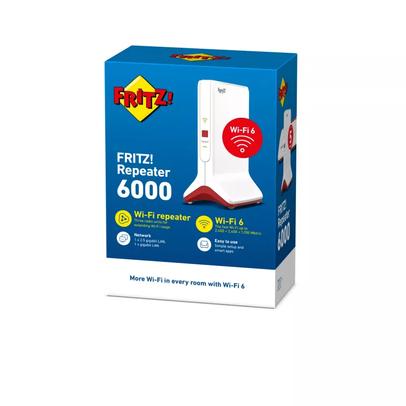 Langaton verkonlaajennin AVM FRITZ!Repeater 6000 Edition International — Tri-Band 6000 Mbit/s, 2x LAN, valkoinen