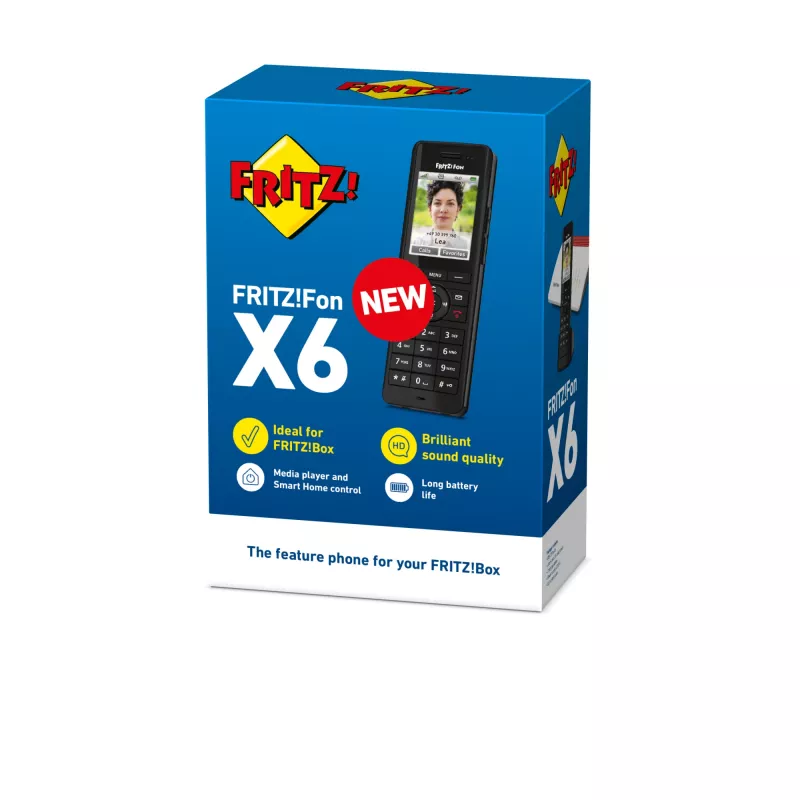 DECT-langaton puhelin AVM FRITZ! X6 musta — kaiutinpuhelin, vastaaja, numeronäyttö, 100 merkinnän puhelinluettelo