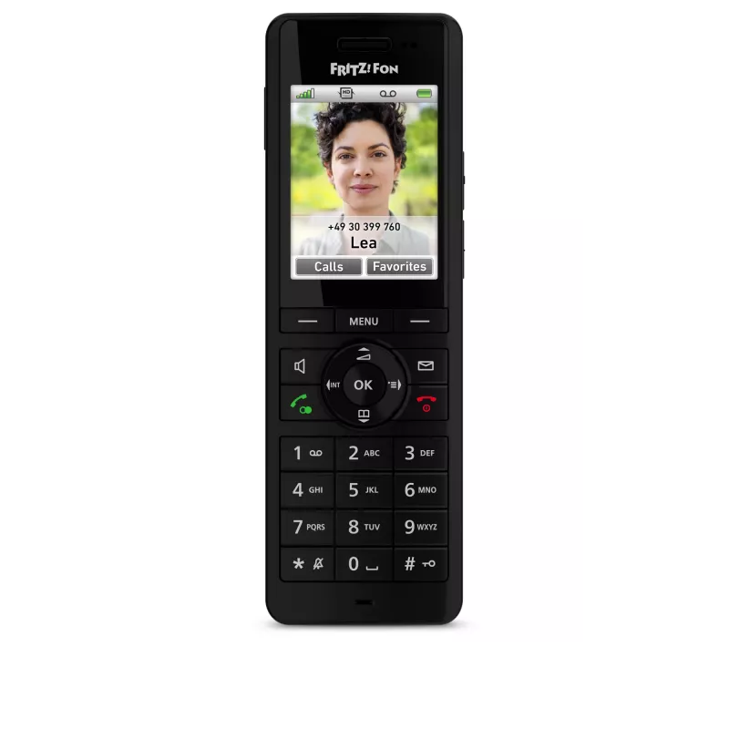 DECT-langaton puhelin AVM FRITZ! X6 musta — kaiutinpuhelin, vastaaja, numeronäyttö, 100 merkinnän puhelinluettelo