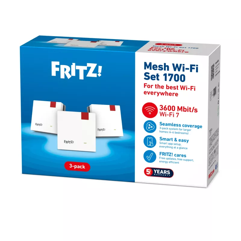 Langaton Mesh-set FRITZ 1700 3 kpl:n pakkaus, valkoinen, sisäiset antennit