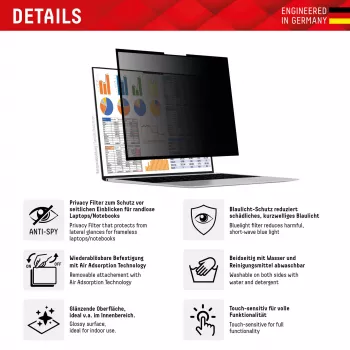 Displex PRIVACY SAFE irrotettava 2-suuntainen katsekulmasuoja kannettavalle/notebookille (reunaton/frameless) 14