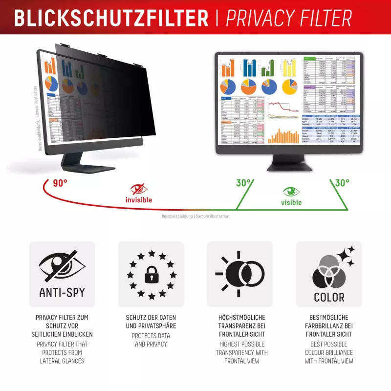 Displex PRIVACY SAFE irrotettava 2-suuntainen katsekulmasuoja pöytänäytölle 27