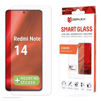 Displex Smart Glass (9H) Xiaomi Redmi Note 14 -puhelimeen, asennustarrat, särkymätön