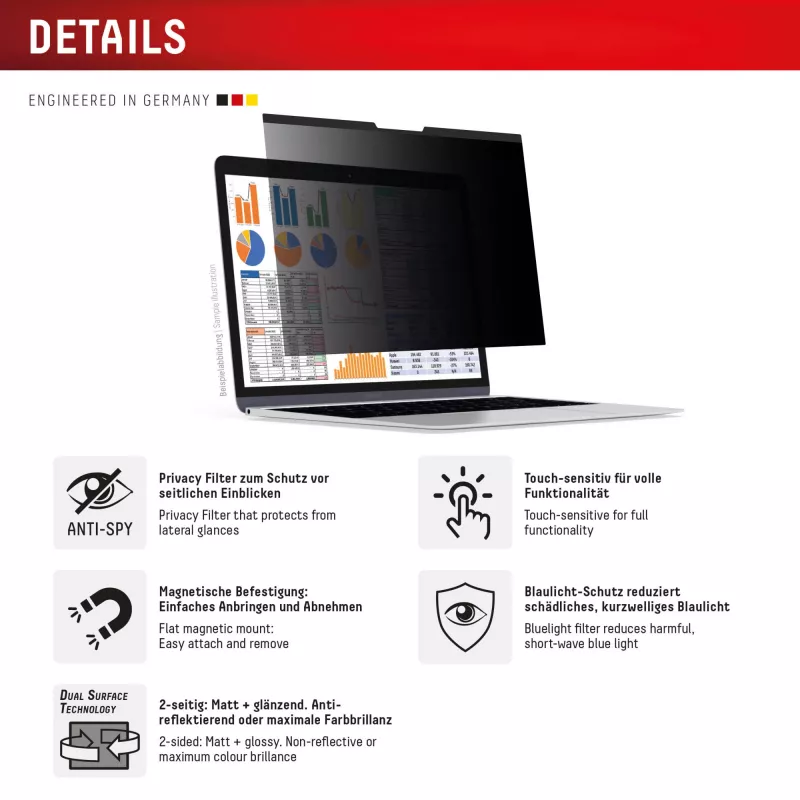 Displex PRIVACY SAFE magneettinen 2-suuntainen katsekulmasuoja Surface Laptop Studio 2 14,4 tuumaa