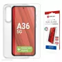 Karkaistu lasinen näytönsuoja + kuori Samsung Galaxy A36 -puhelimeen, valmistaja e.v.i., Eco-asennuskehys, naarmuuntumaton, läpinäkyvä