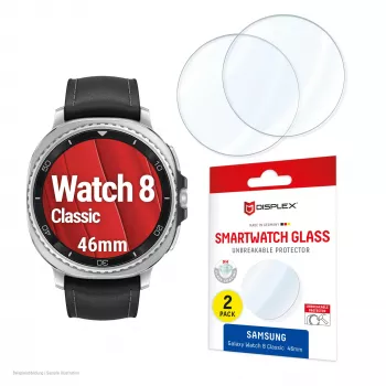 e.v.i. Displex 9H -lasinäytönsuojakalvo Galaxy Watch 8 (46 mm):lle, 2 kpl:n pakkaus, ultrahutut, reunaton, sormenjälkiä hylkivä