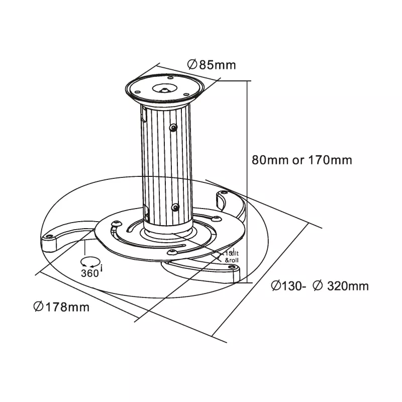 Projektoriteline InLine 23134A korkeus 130/200 mm max. 10 kg