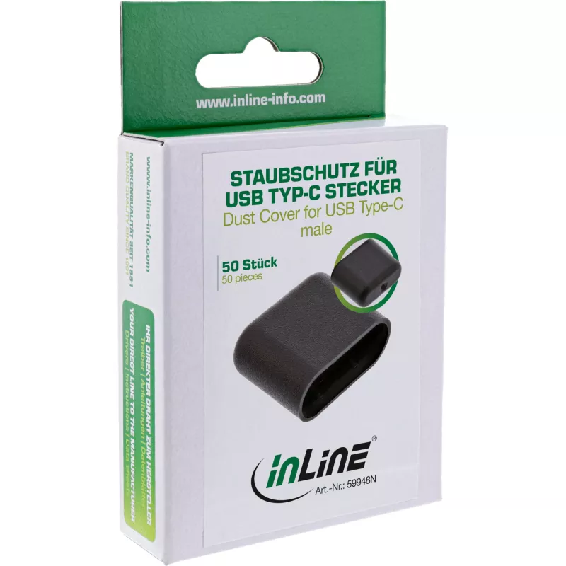 Pölynsuojatulppa USB-C-pistokkeelle InLine 59948N musta 50 kpl