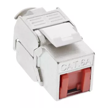 InLine RJ45 Keystone Jack Snap-In -moduuli Cat.6a, pölynsuojakannella punainen