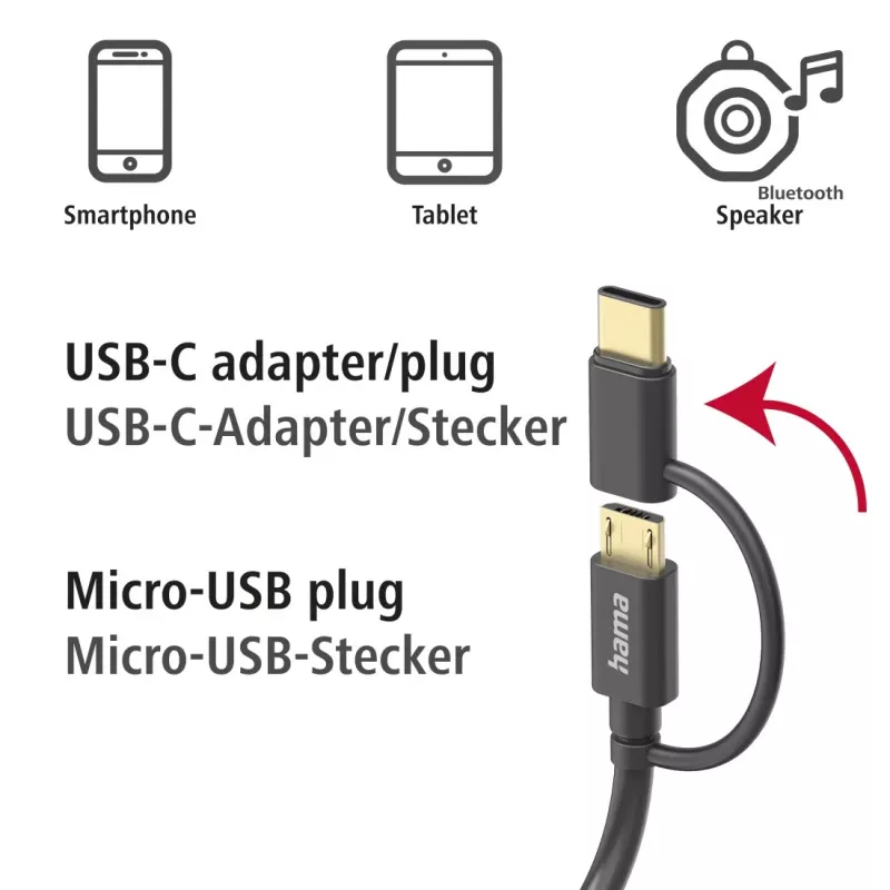 Hama 00201533 USB-kaapeli USB 2.0 1 m USB A Micro-USB B musta