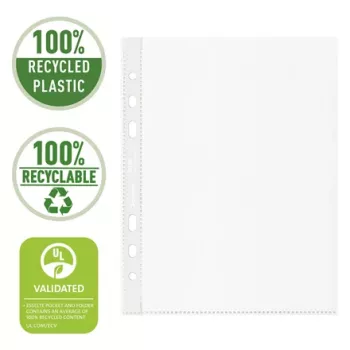 Esselte Recycle Pocket A5, 150 x 210 mm (A5), läpinäkyvä, polypropeeni (PP), vaaka-/pystyasento, yläpuoli, 0,07 mm