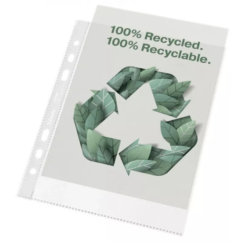 Esselte Recycle Pocket A5, 150 x 210 mm (A5), läpinäkyvä, polypropeeni (PP), vaaka-/pystyasento, yläpuoli, 0,07 mm