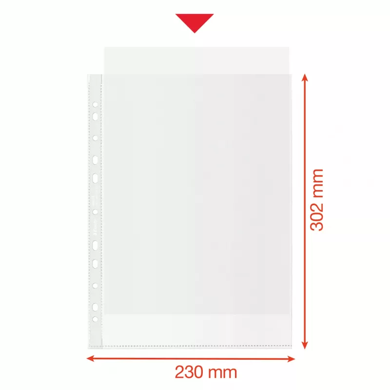Esselte Recycle Pocket A4, 210 x 297 mm (A4), läpinäkyvä, polypropeeni (PP), pystyasento, yläpuoli, 0,07 mm