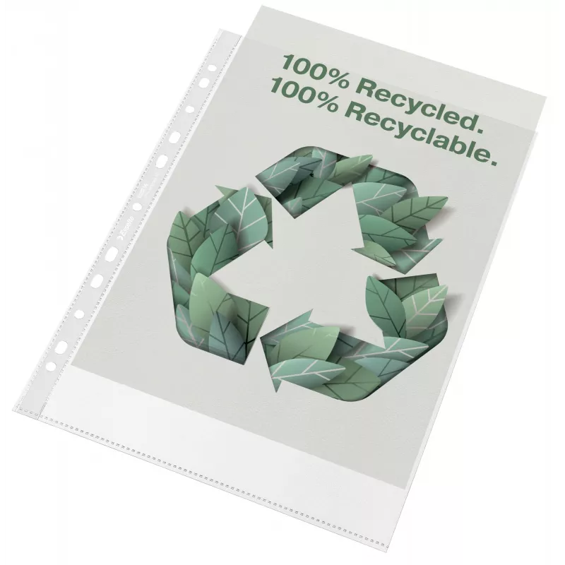 Esselte Recycle Pocket A4, 210 x 297 mm (A4), läpinäkyvä, polypropeeni (PP), pystyasento, yläpuoli, 0,07 mm